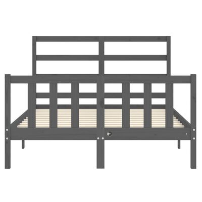 vidaXL Bed Frame with Headboard Grey Double Solid Wood