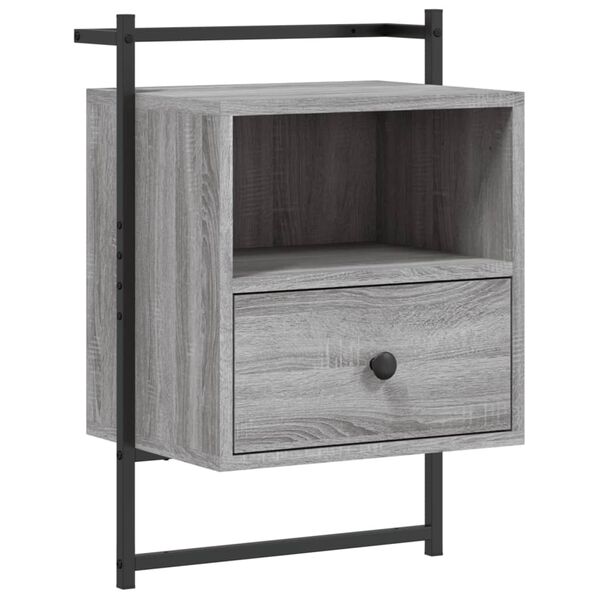 vidaXL Bedside Cabinet Wall-mounted Grey Sonoma 40x30x61 cm Engineered Wood