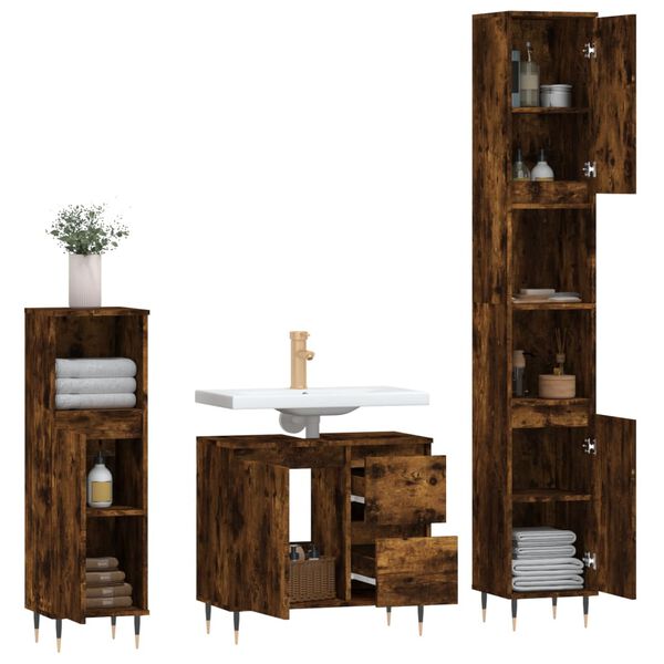 vidaXL 3 Piece Bathroom Furniture Set Smoked Oak Engineered Wood