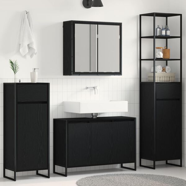 vidaXL Bathroom Furniture Set with Drawer Black Oak Engineered Wood