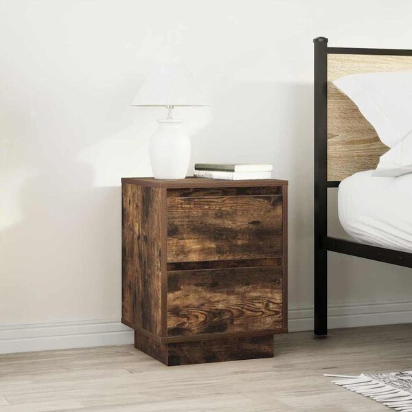 vidaXL Bedside Cabinet with LED Lights&nbsp;Smoked Oak 38x34x50 cm