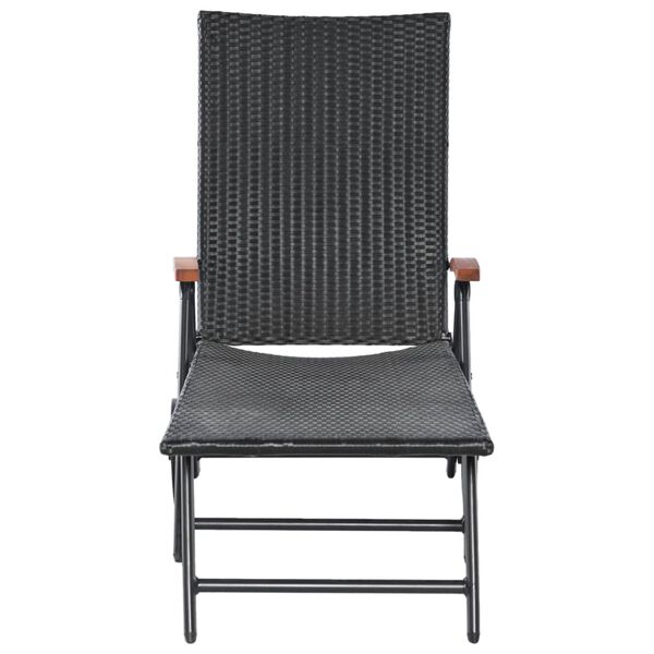 vidaXL Sun Lounger with Wheels Poly Rattan Black
