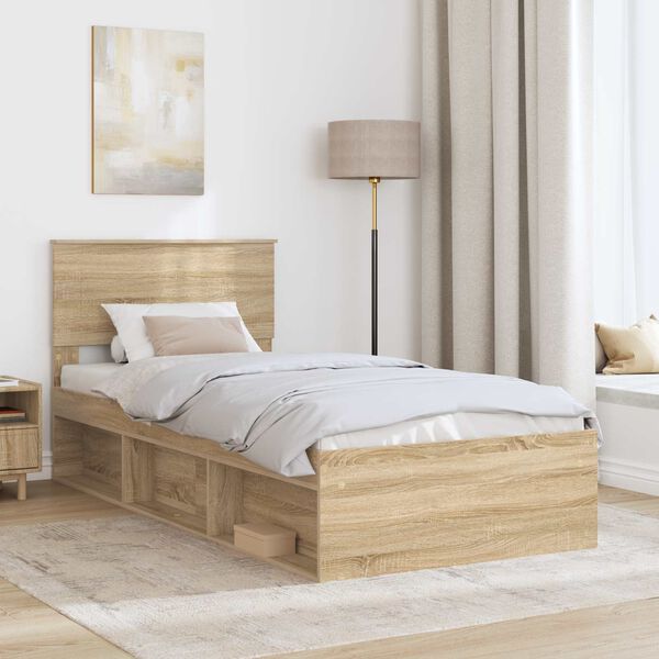 vidaXL Bed Frame with Headboard Sonoma 100 x 200 cm Engineered wood