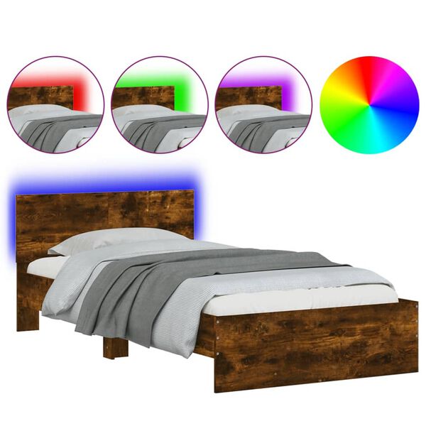 vidaXL Bed Frame without Mattress with LED Lights Smoked Oak 100x200 cm