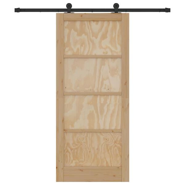 vidaXL Sliding Door Natural and Black 86 x 198.5 cm Solid Pine Wood