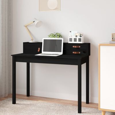 vidaXL Desk Black 110x50x93 cm Solid Wood Pine