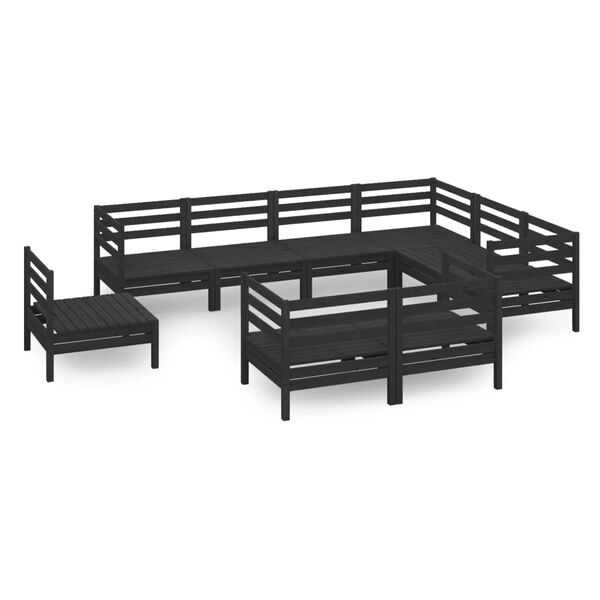 vidaXL 9 Piece Garden Lounge Set Solid Wood Pine Black