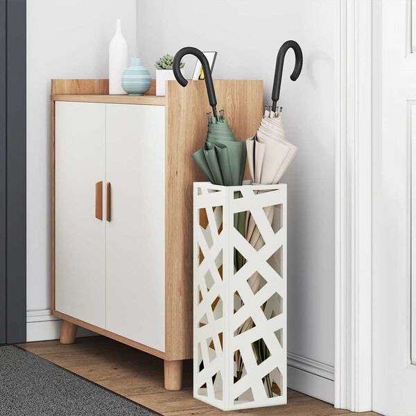 vidaXL Umbrella Stand White 15.5 x 15.5 x 49 cm Metal