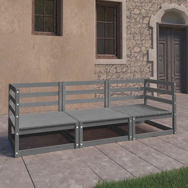 vidaXL Garden 3-Seater Sofa Grey Solid Pinewood