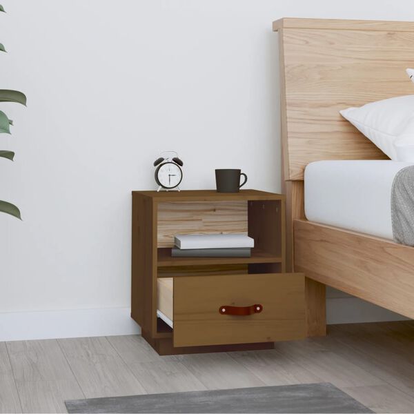 vidaXL Bedside Cabinet Honey Brown 40x34x45 cm Solid Wood Pine