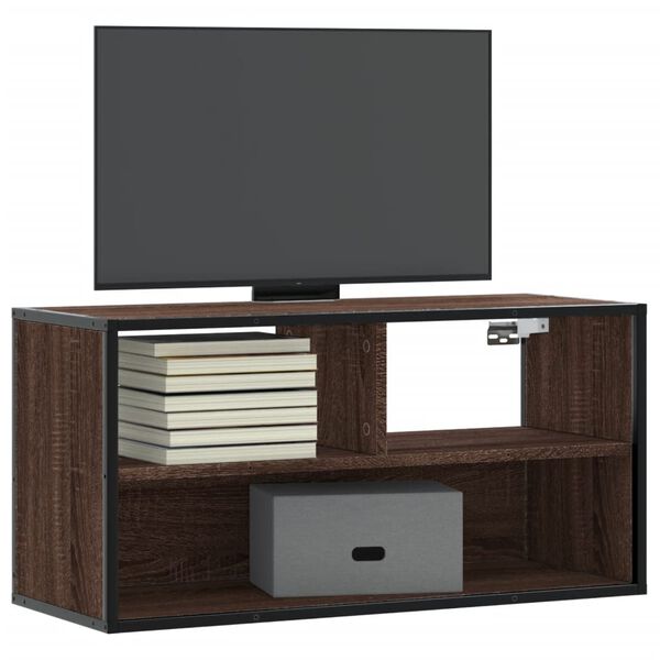 vidaXL TV Cabinet Brown Oak 80x31x39.5 cm Engineered Wood and Metal