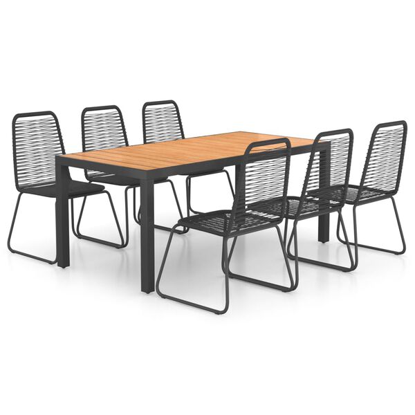 vidaXL 7 Piece Garden Dining Set PVC Rattan Black and Brown