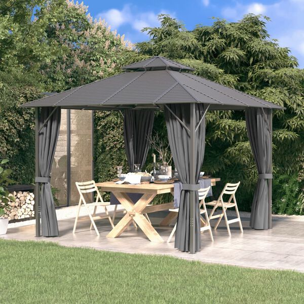vidaXL Gazebo with Sidewalls&Double Roof 3x3 m Anthracite