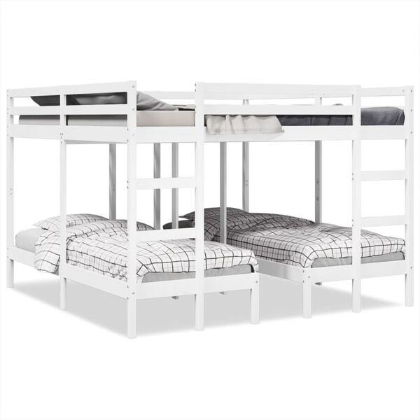 vidaXL Triple Bunk Bed Frame White 200x200/80x200 cm Solid Wood Pine
