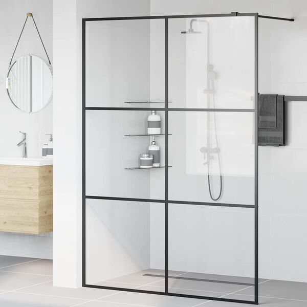 vidaXL Walk-in Shower Wall with Clear ESG Glass 140x195 cm Black