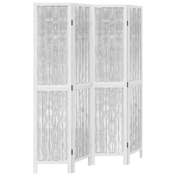 vidaXL Room Divider 4 Panels White Solid Wood Paulownia