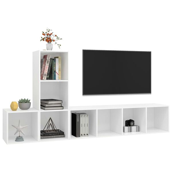 vidaXL 3 Piece TV Cabinet Set White Engineered Wood