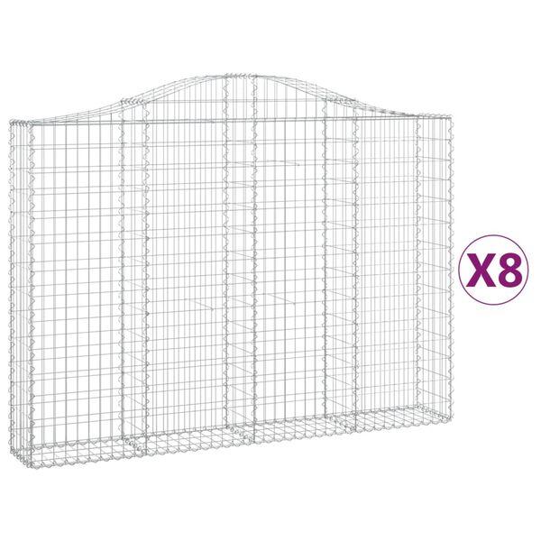 vidaXL Arched Gabion Baskets 8 pcs 200x30x140/160 cm Galvanised Iron