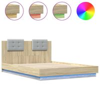 vidaXL Bed Frame with Headboard and LED Lights Sonoma Oak 150x200 cm King Size