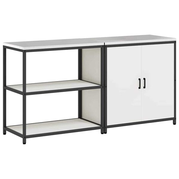 vidaXL Kitchen Storage Set with Shelf 2 pcs White Cold-rolled Steel