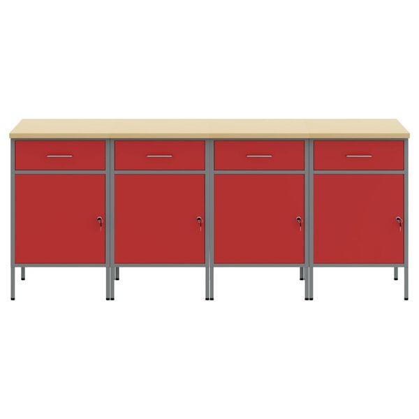 vidaXL Work Cabinet with Drawer 4 pcs Red and Grey 200 x 55 x 85 cm
