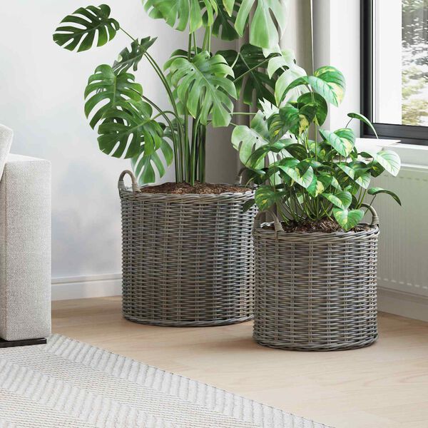 vidaXL Planter Basket with Storage 2 pcs Grey Lacak Rattan