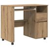 vidaXL Desk with Wheels Artisan Oak Engineered Wood 91 x 50 x 77 cm