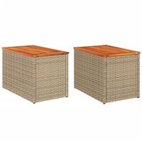 vidaXL Garden Side Tables 2pcs Beige 55x34x37cm Poly Rattan Solid Wood