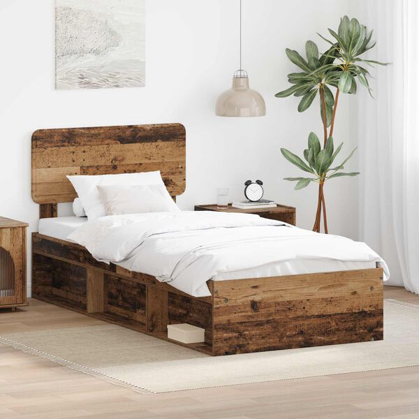 vidaXL Bed Frame with Headboard Old Wood 100 x 200 cm Solid Pine Wood