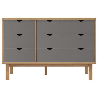 vidaXL Drawer Cabinet OTTA Brown&Grey 111x43x73.5cm Solid Wood Pine