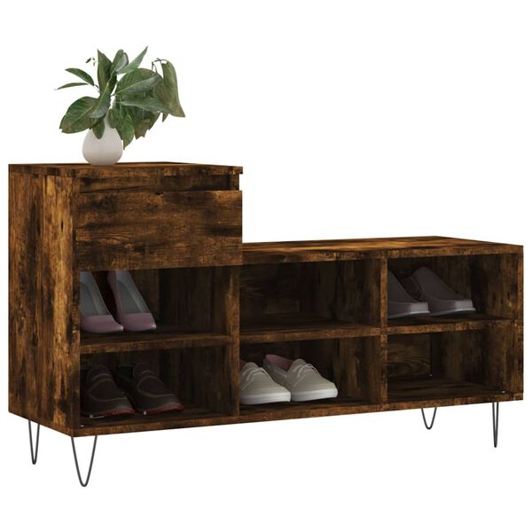 vidaXL Shoe Cabinet Smoked Oak 102x36x60 cm Engineered Wood