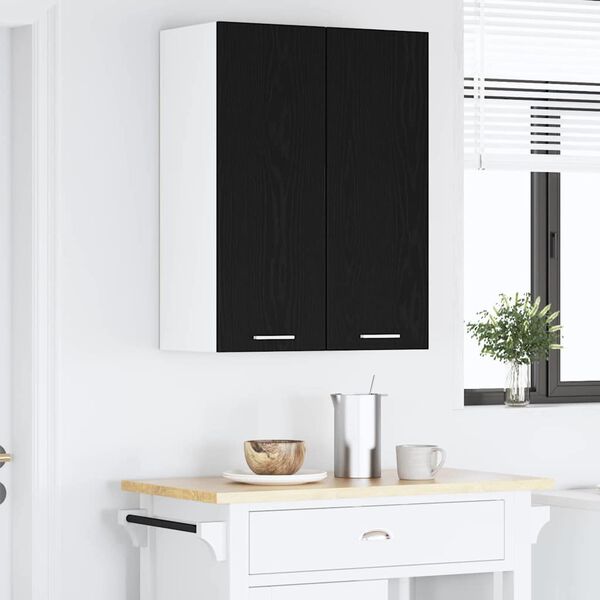 vidaXL Hanging Cabinet with Door Black Oak and White 30 x 31 x 80 cm