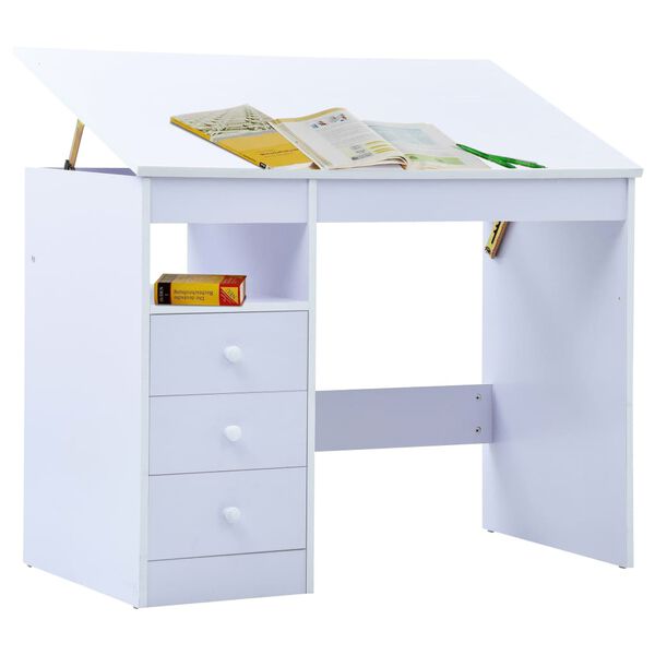 vidaXL Children Drawing Study Desk Tiltable White
