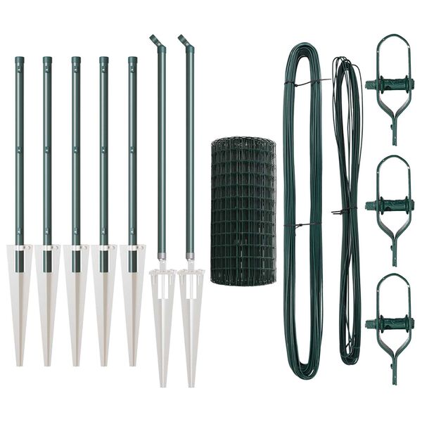 vidaXL Fence with Post Green 0.8 x 10 m Steel and PVC