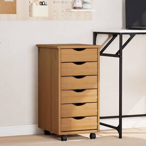 vidaXL Rolling Cabinet with Drawers "MOSS" Honey Brown Solid Wood Pine