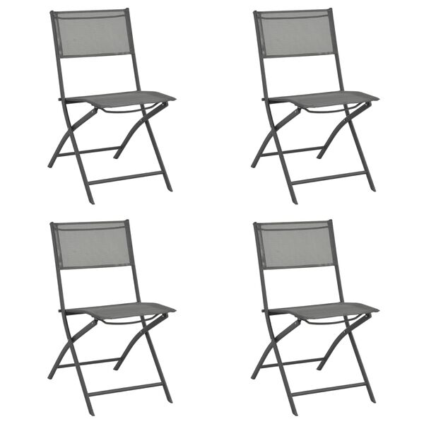 vidaXL Folding Outdoor Chairs 4 pcs Grey Steel and Textilene
