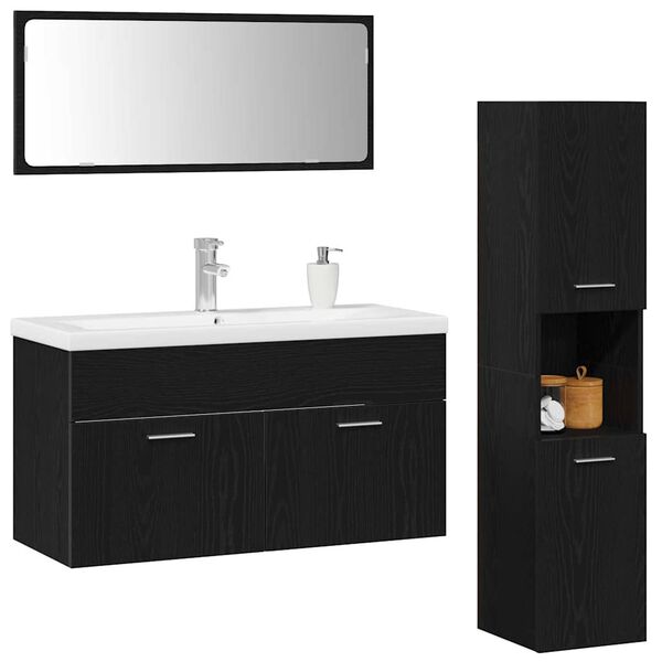 vidaXL Bathroom Furniture Set 4 pcs Black Oak Engineered Wood