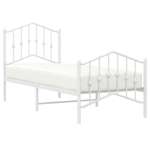 vidaXL Metal Bed Frame without Mattress with Footboard&nbsp;White 75x190cm