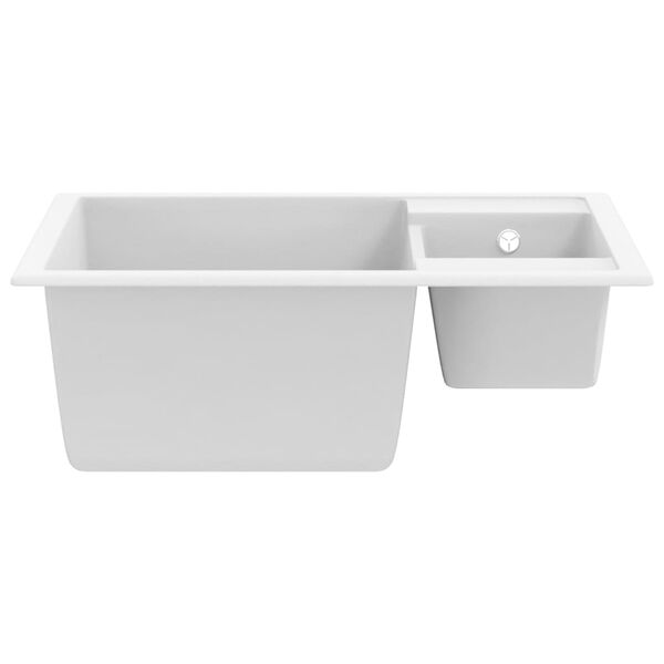 vidaXL Kitchen Sink with Overflow Hole Double Basins White Granite
