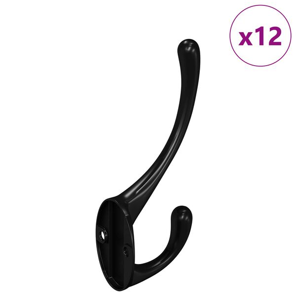 vidaXL Clothes Hook 12 pcs Black 102 x 29 x 47mm Zinc Alloy