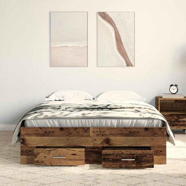 vidaXL Bed Frame with Drawer Old Wood 120 x 190 cm Engineered Wood