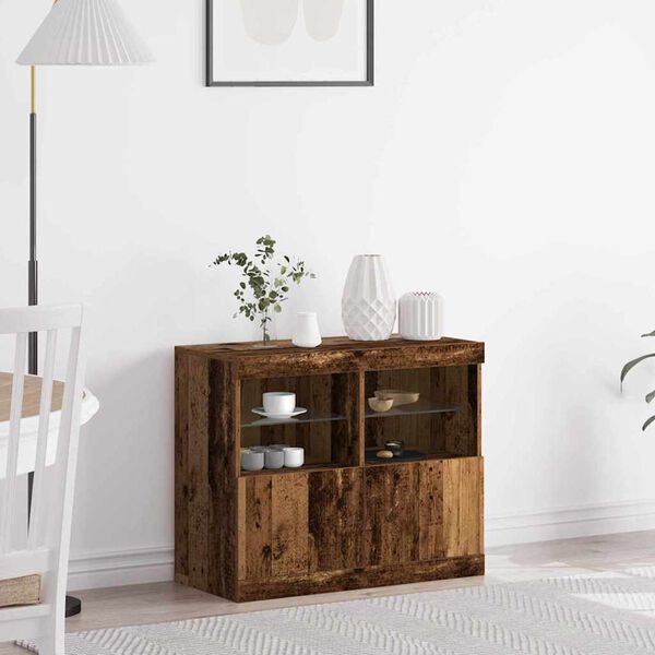 vidaXL LED Sideboard Brown 81 x 37 x 66.5 cm Engineered Wood