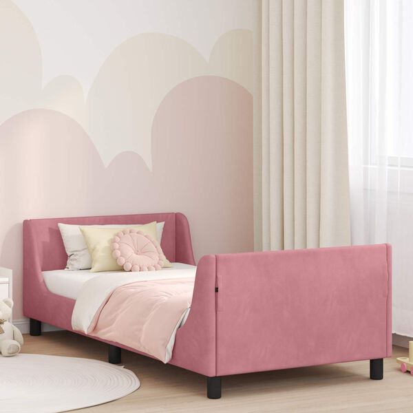 vidaXL Children's Bed Frame with Headboard Pink 90 x 200 cm Velvet