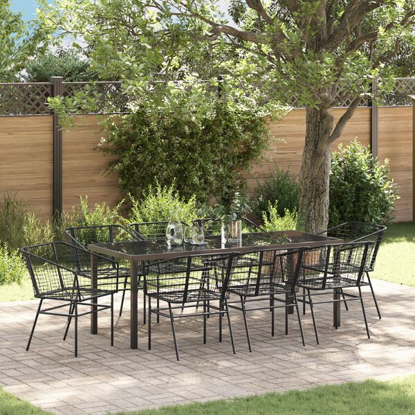 vidaXL Garden Dining Set 9 pcs Black Poly Rattan