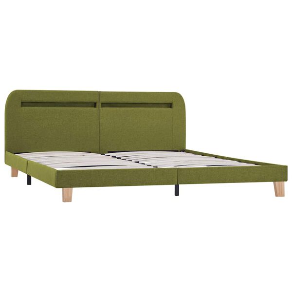 vidaXL Bed Frame with LED without Mattress Green Fabric 150x200 cm King Size