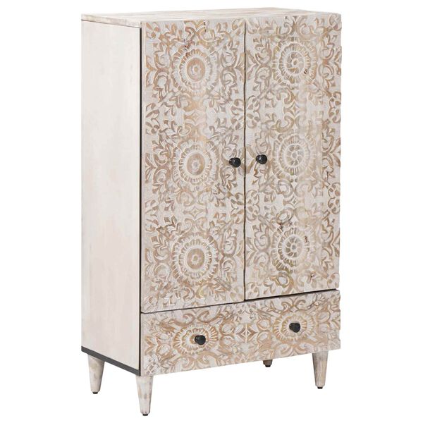 vidaXL High Board with Door White 60 x 33.5 x 100 cm Solid Mango Wood