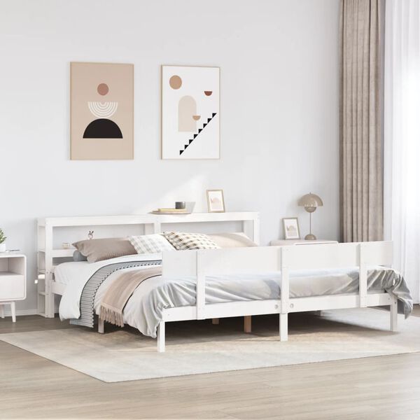 vidaXL Bed Frame without Mattress White 180x200 cm Super King Solid Wood Pine