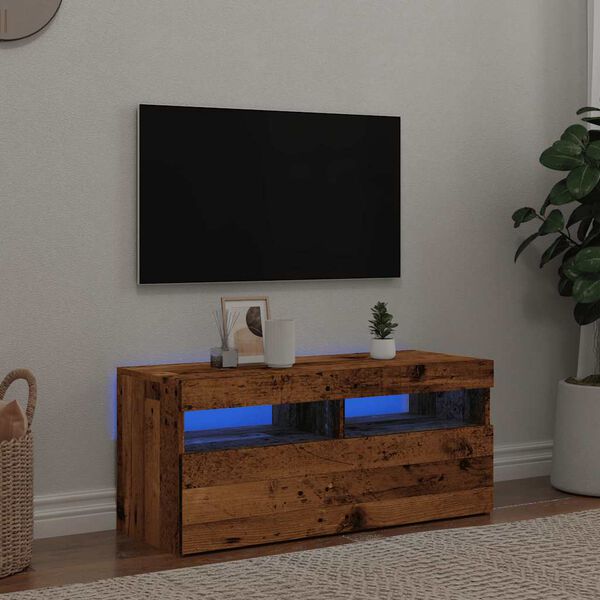 vidaXL TV Cabinet with LED Lights Old Wood 90x35x40 cm Engineered Wood