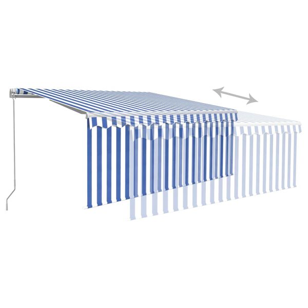 vidaXL Manual Retractable Awning with Blind&LED 3x2.5m Blue&White