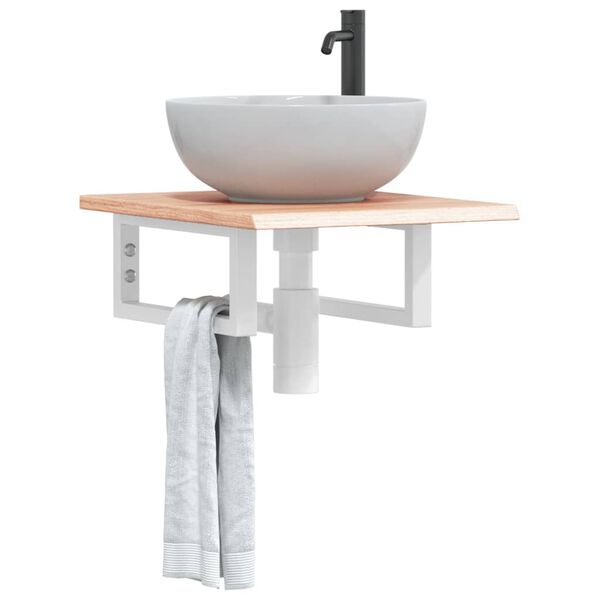 vidaXL Basin Shelf Wall Mounted Steel and Solid Wood Oak